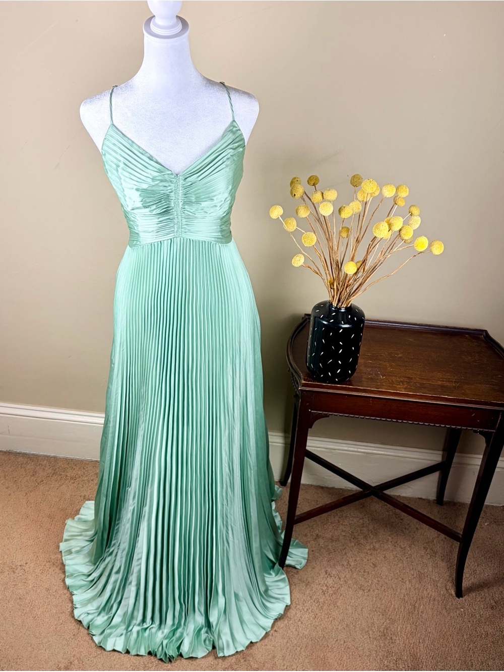 White House Black Market WHBM Satin Pleated Maxi Dress Size 10 Retro Feminine